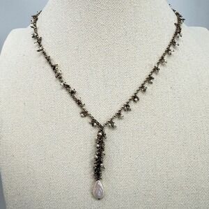 Sterling Silver Freshwater Pearl Y-Necklace Baroque Teardrop Fringe Drop
